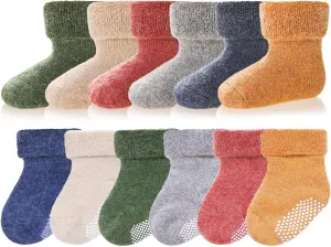 Baby Wool Floor Socks Soft Winter Warm Thick Non slip Toddler Boys Girls Crew Neck Socks 6 pairs