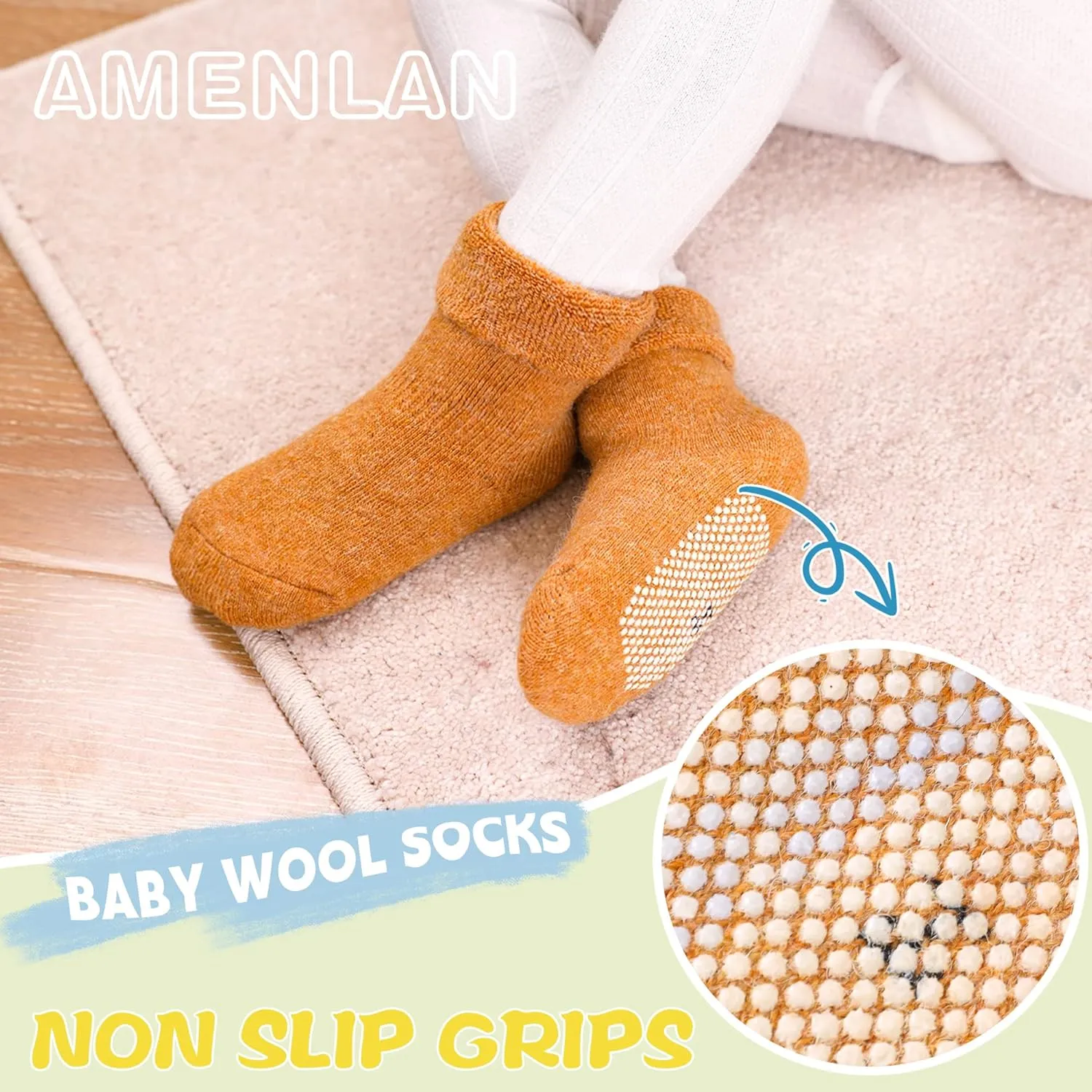 Baby Wool Floor Socks Soft Winter Warm Thick Non slip Toddler Boys Girls Crew Neck Socks 6 pairs