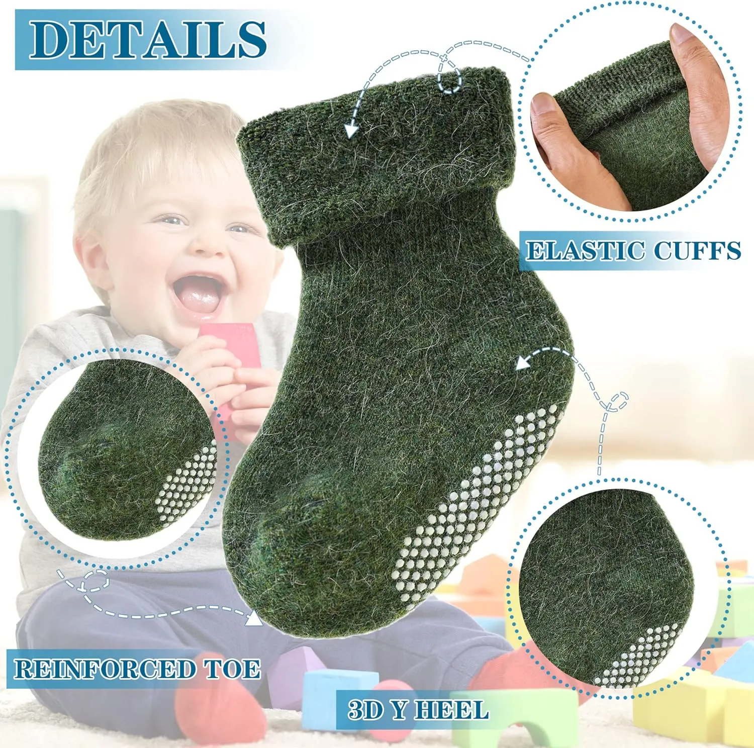 Baby Wool Floor Socks Soft Winter Warm Thick Non slip Toddler Boys Girls Crew Neck Socks 6 pairs