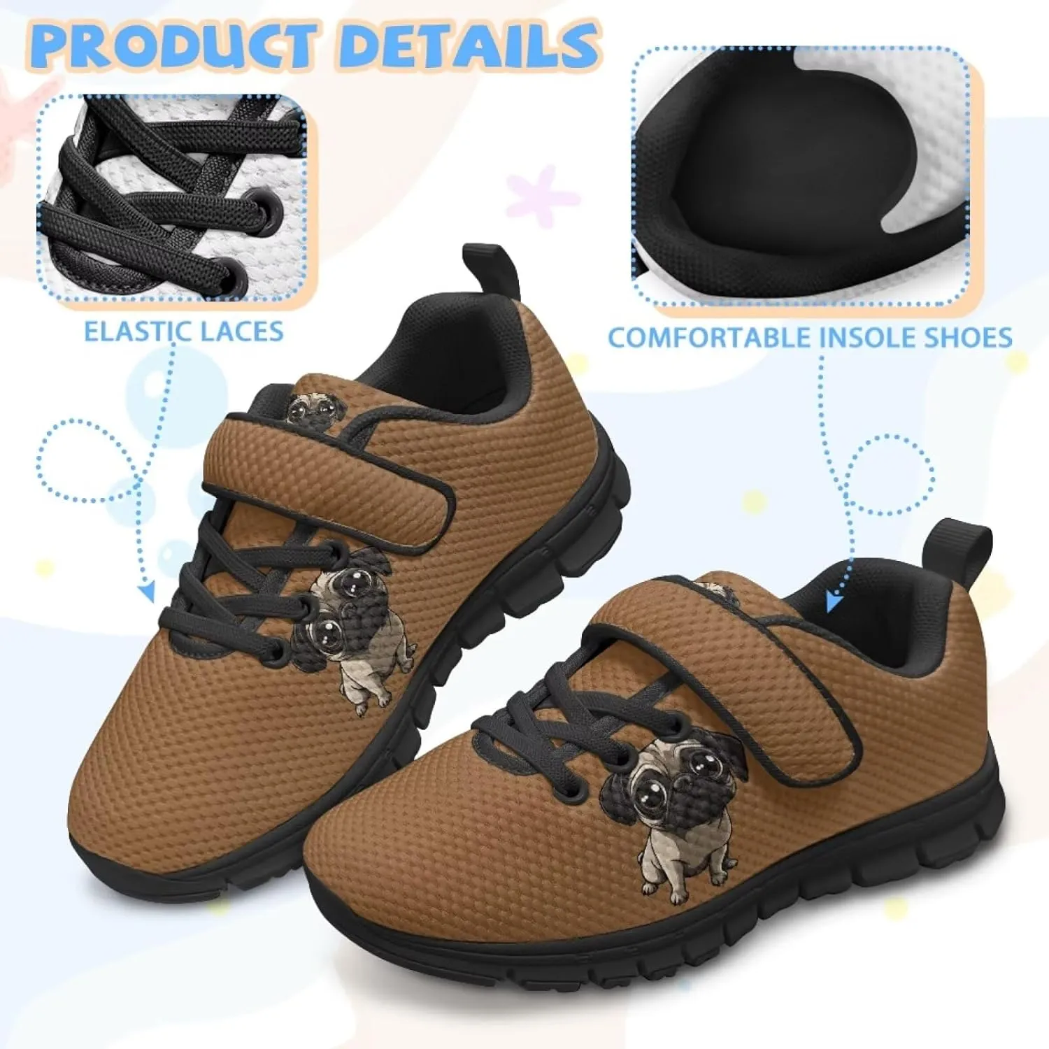 Girls Boys Dog Running Sneakers Lightweight Hiking Tennis Fitness Training Shoes for Little Kid