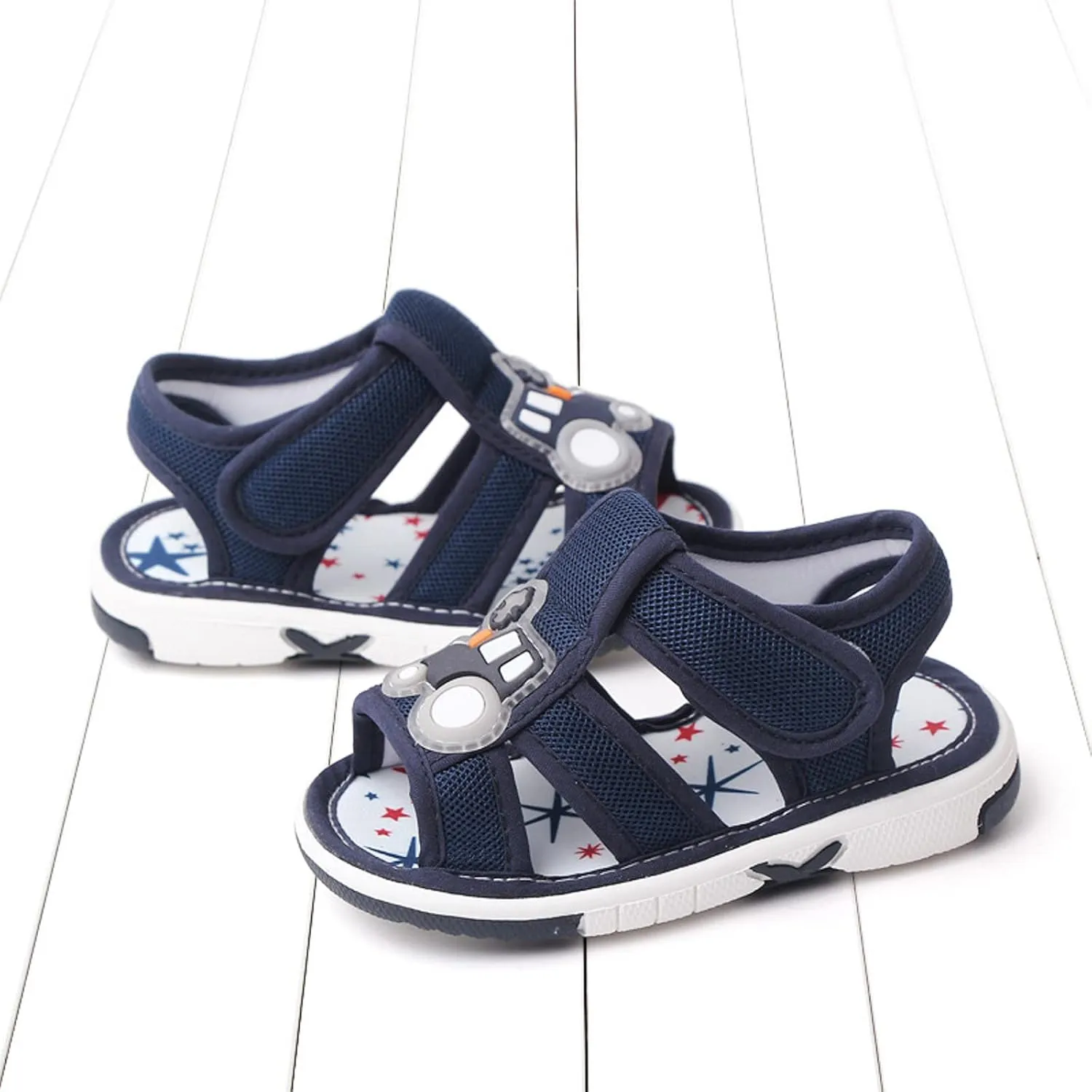 Infant Boys artoon Car Sandals Open Toe Non Slip Baby Walking Shoes Flat Soft Straps Breathable Rubber Sandals