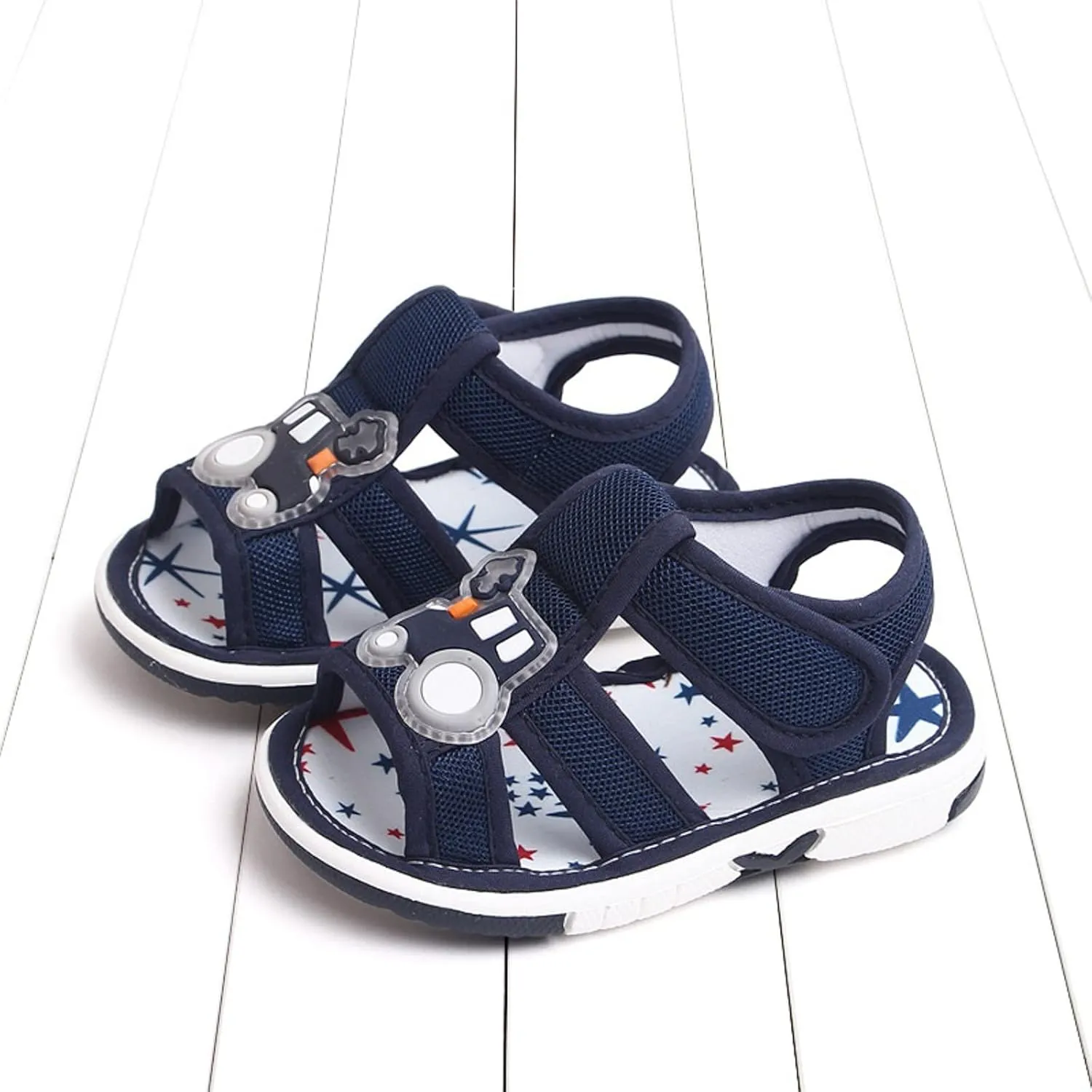 Infant Boys artoon Car Sandals Open Toe Non Slip Baby Walking Shoes Flat Soft Straps Breathable Rubber Sandals