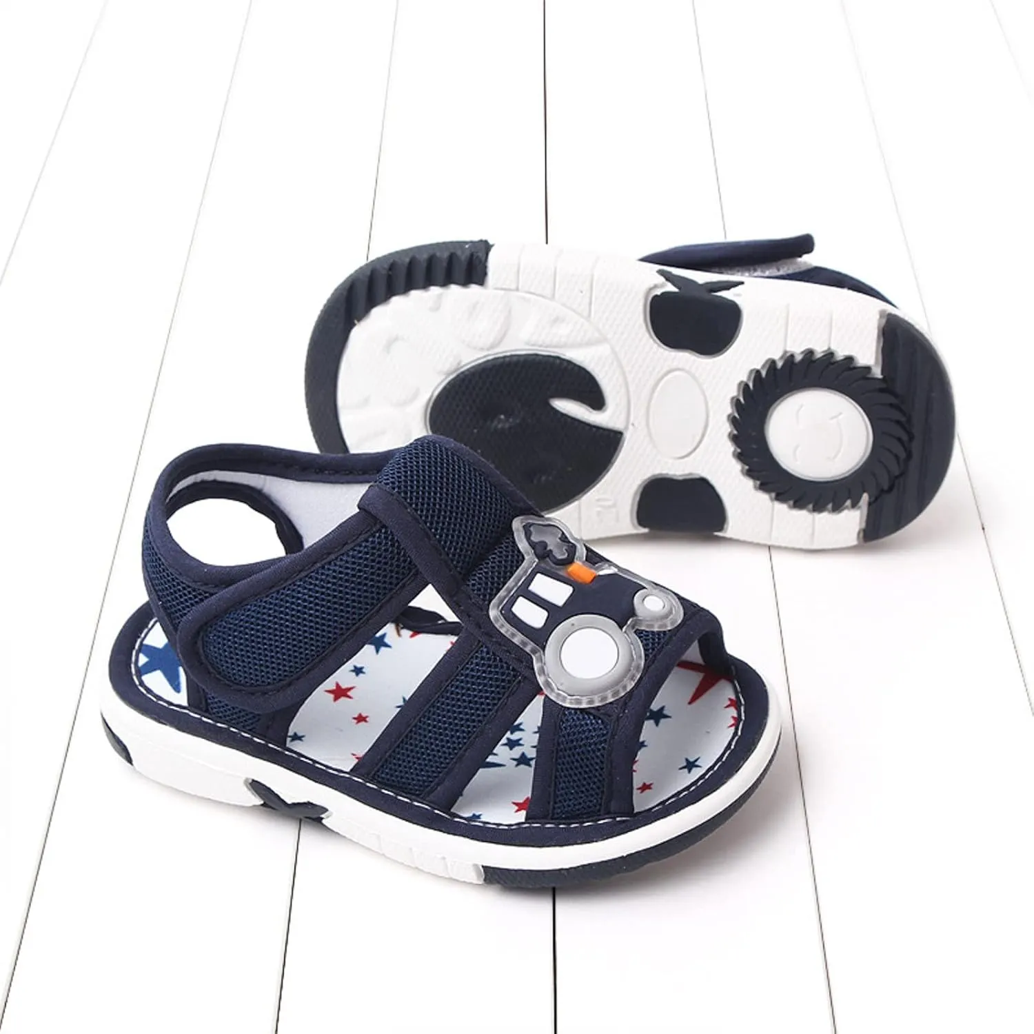 Infant Boys artoon Car Sandals Open Toe Non Slip Baby Walking Shoes Flat Soft Straps Breathable Rubber Sandals