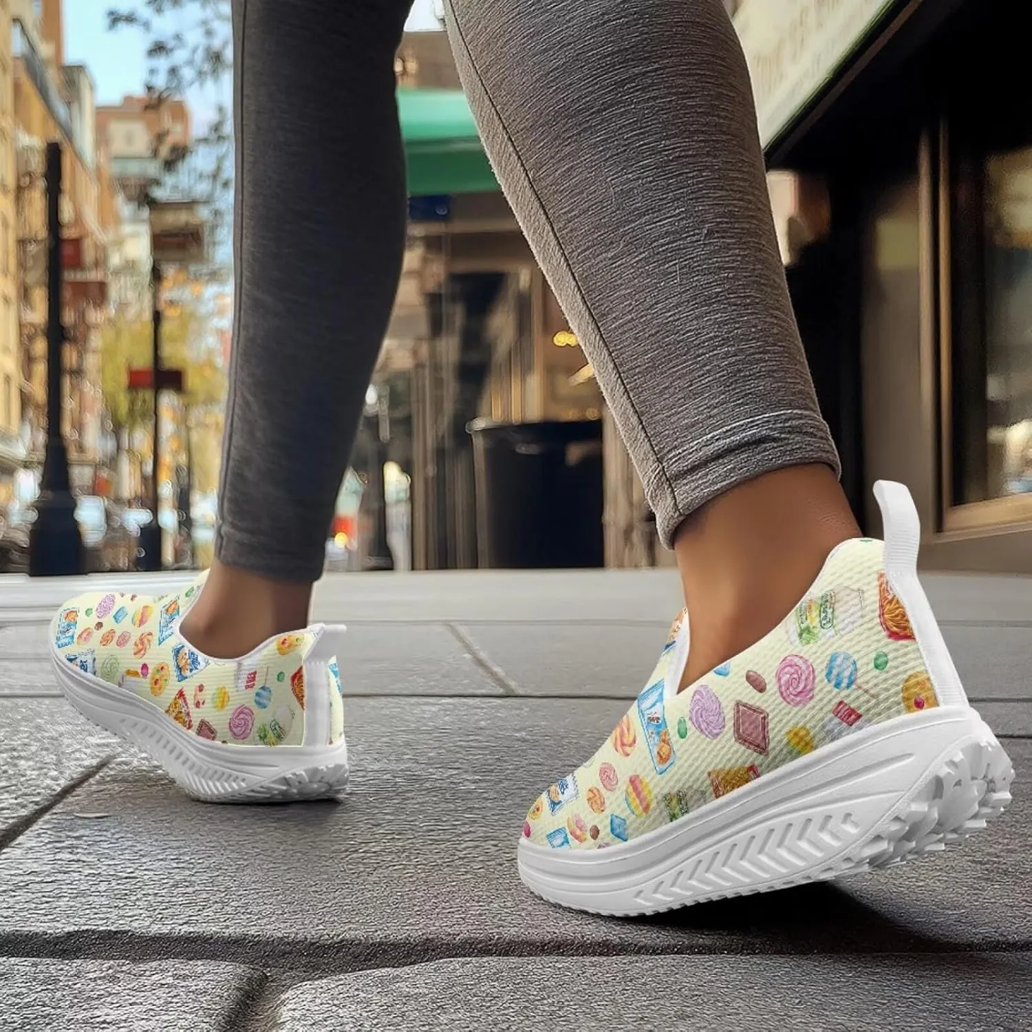JoyLamoria Gourmet Womens Shoes Soft Comfort for Plantar Fasciitis Fruit Sneakers Mesh Casual Wedge Orthopedic Athletic