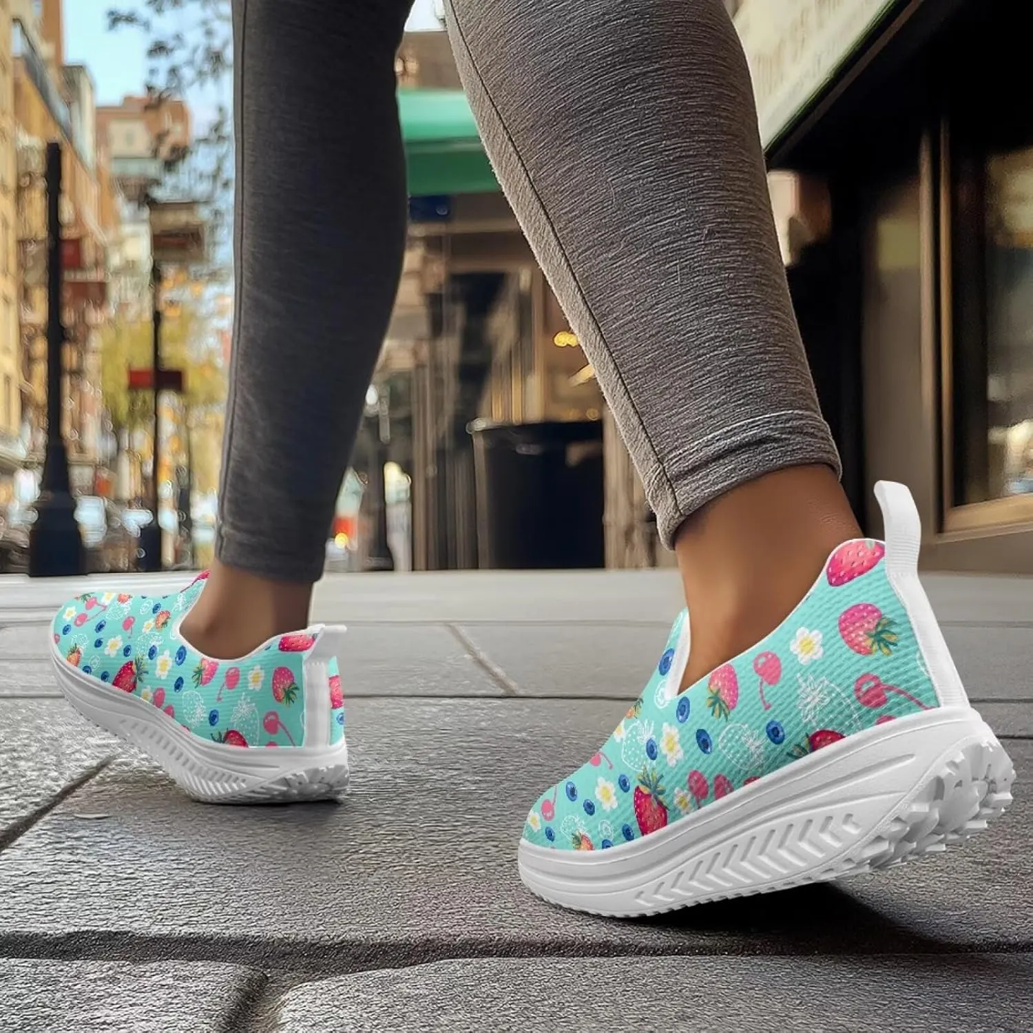 JoyLamoria Gourmet Womens Shoes Soft Comfort for Plantar Fasciitis Fruit Sneakers Mesh Casual Wedge Orthopedic Athletic