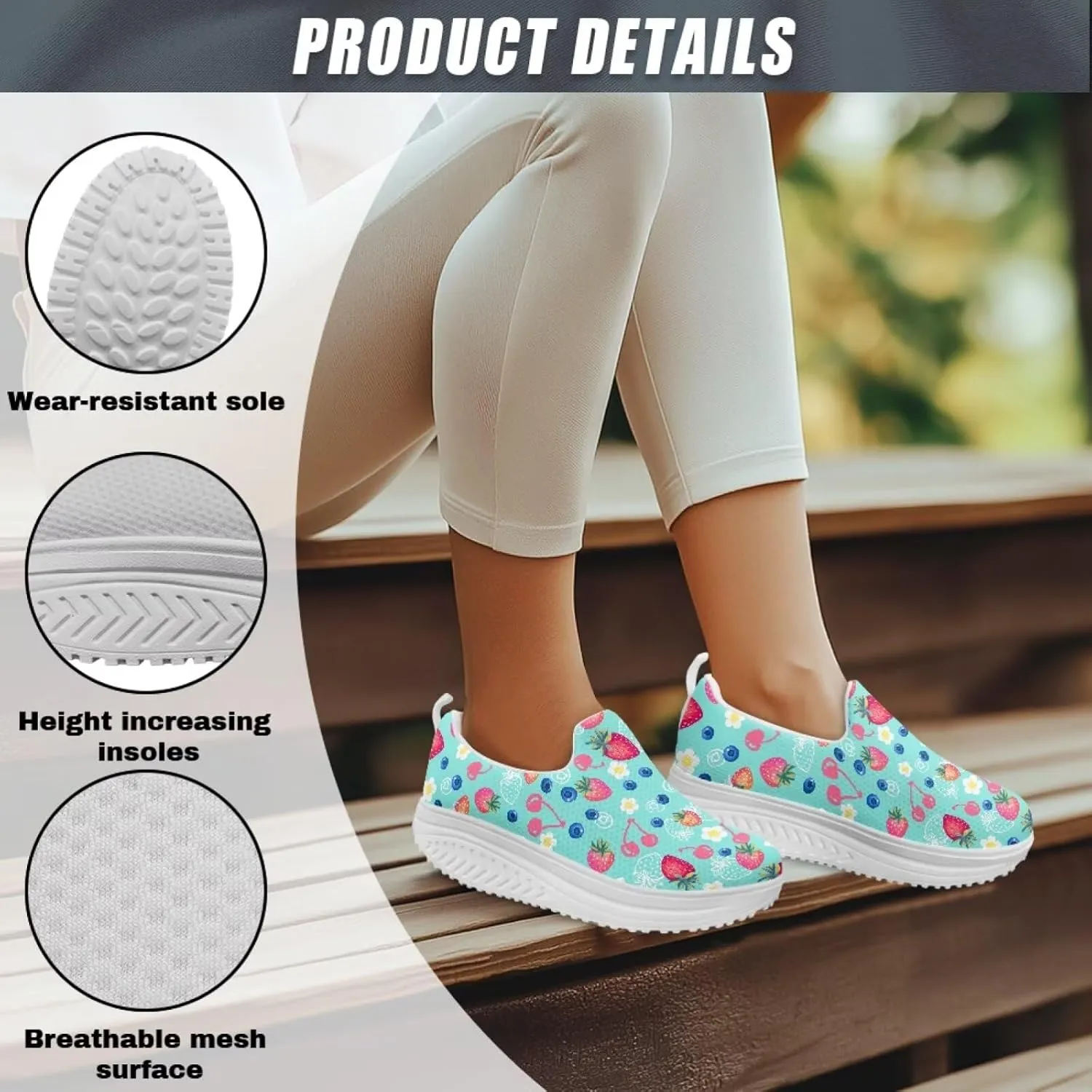 JoyLamoria Gourmet Womens Shoes Soft Comfort for Plantar Fasciitis Fruit Sneakers Mesh Casual Wedge Orthopedic Athletic