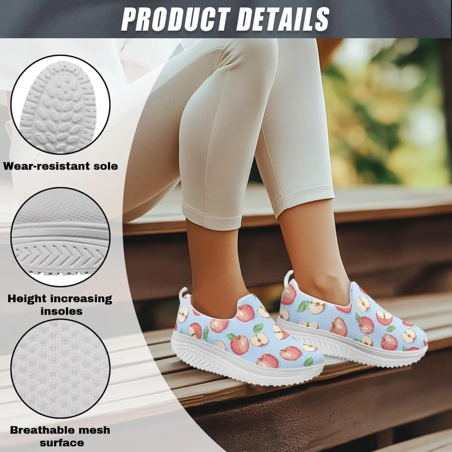 JoyLamoria Gourmet Womens Shoes Soft Comfort for Plantar Fasciitis Fruit Sneakers Mesh Casual Wedge Orthopedic Athletic