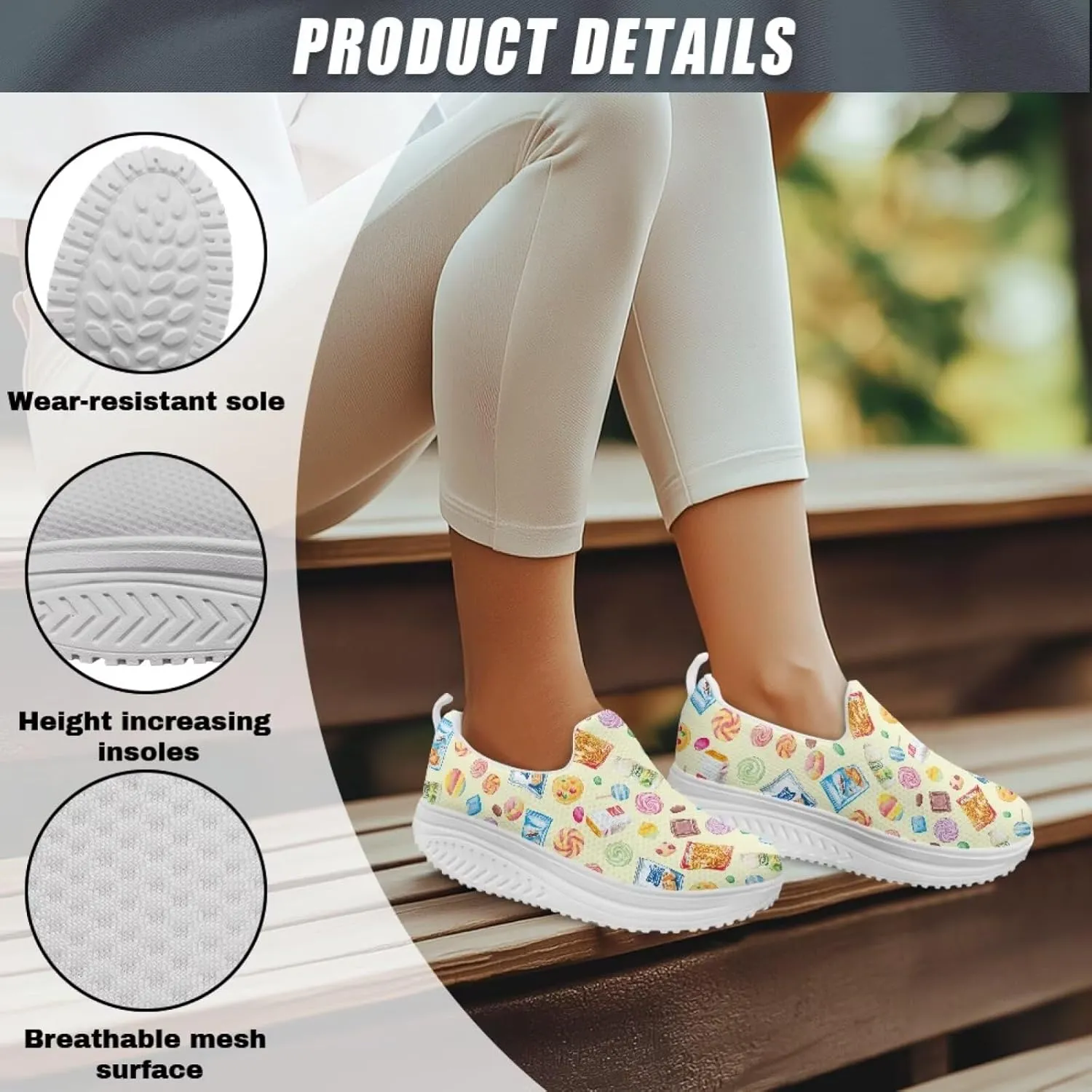 JoyLamoria Gourmet Womens Shoes Soft Comfort for Plantar Fasciitis Fruit Sneakers Mesh Casual Wedge Orthopedic Athletic