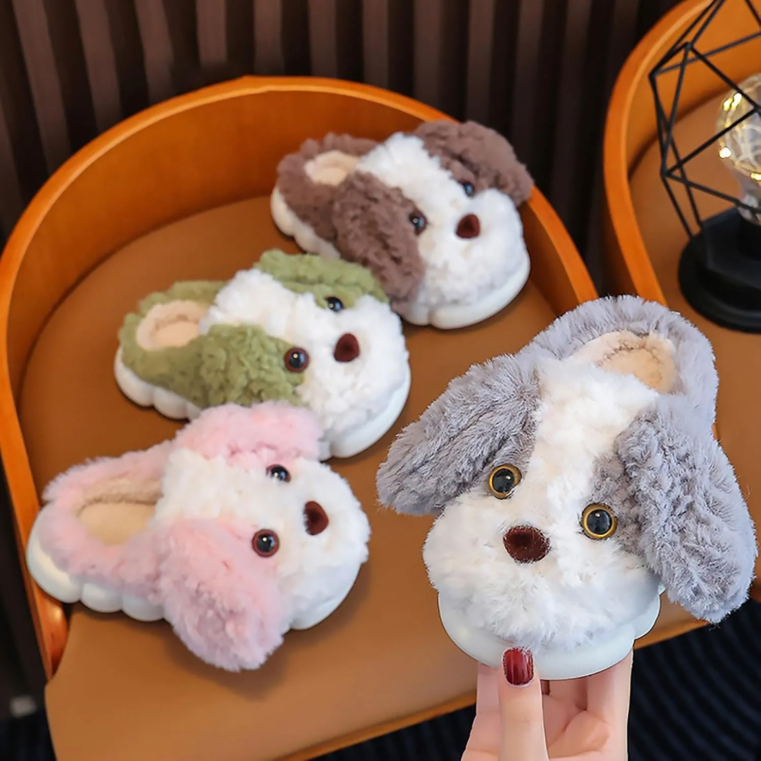 Kids Boys Girls Soft Furry Slippers Cute artoon Dog House Shoes Toddler Winter Warm Indoor Non Slip lats Slippers