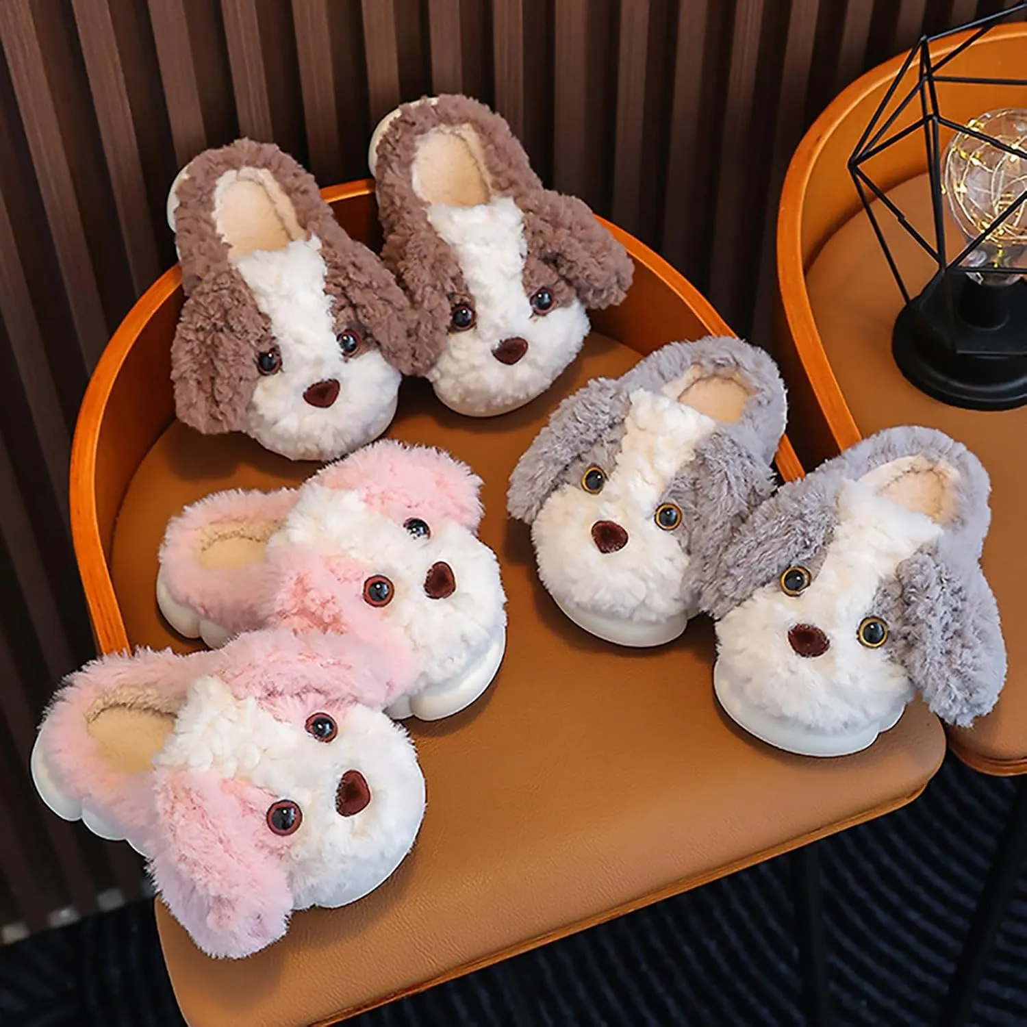 Kids Boys Girls Soft Furry Slippers Cute artoon Dog House Shoes Toddler Winter Warm Indoor Non Slip lats Slippers