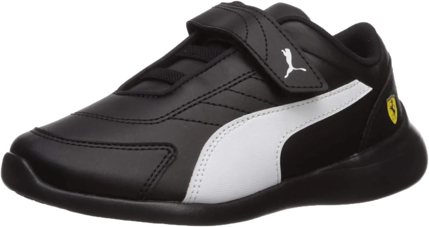 PUMA baby girls Scuderia Ferrari Kart Cat Iii hook and Loop Sneaker, Puma Black-puma White-blazing Yellow, 4 Toddler US