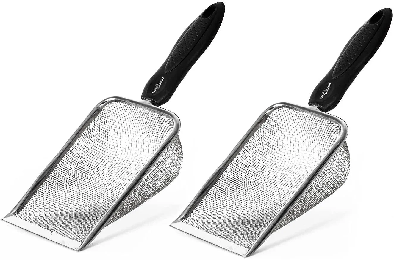 REPTI ZOO 2PCS Reptile Sand Fine Mesh Reptile Scooper Bearded Dragon Sand Shovel Terrarium Substrate Durable Litter Cleaner Corner Scoop Combo Set