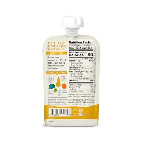 Serenity Kids 6  Months Usda Organic Veggie Puree Baby Food Pouches 3.5 Ounce