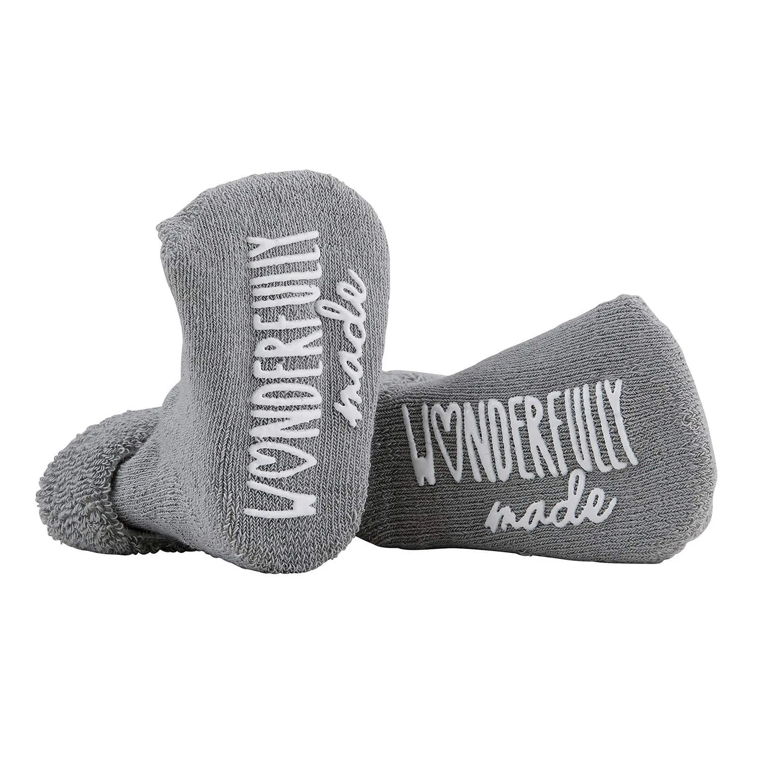 Stephan Baby Non-Skid Gray Socks with Inspirational Phrases, Wonderfully Made, Fits 3-12 Months