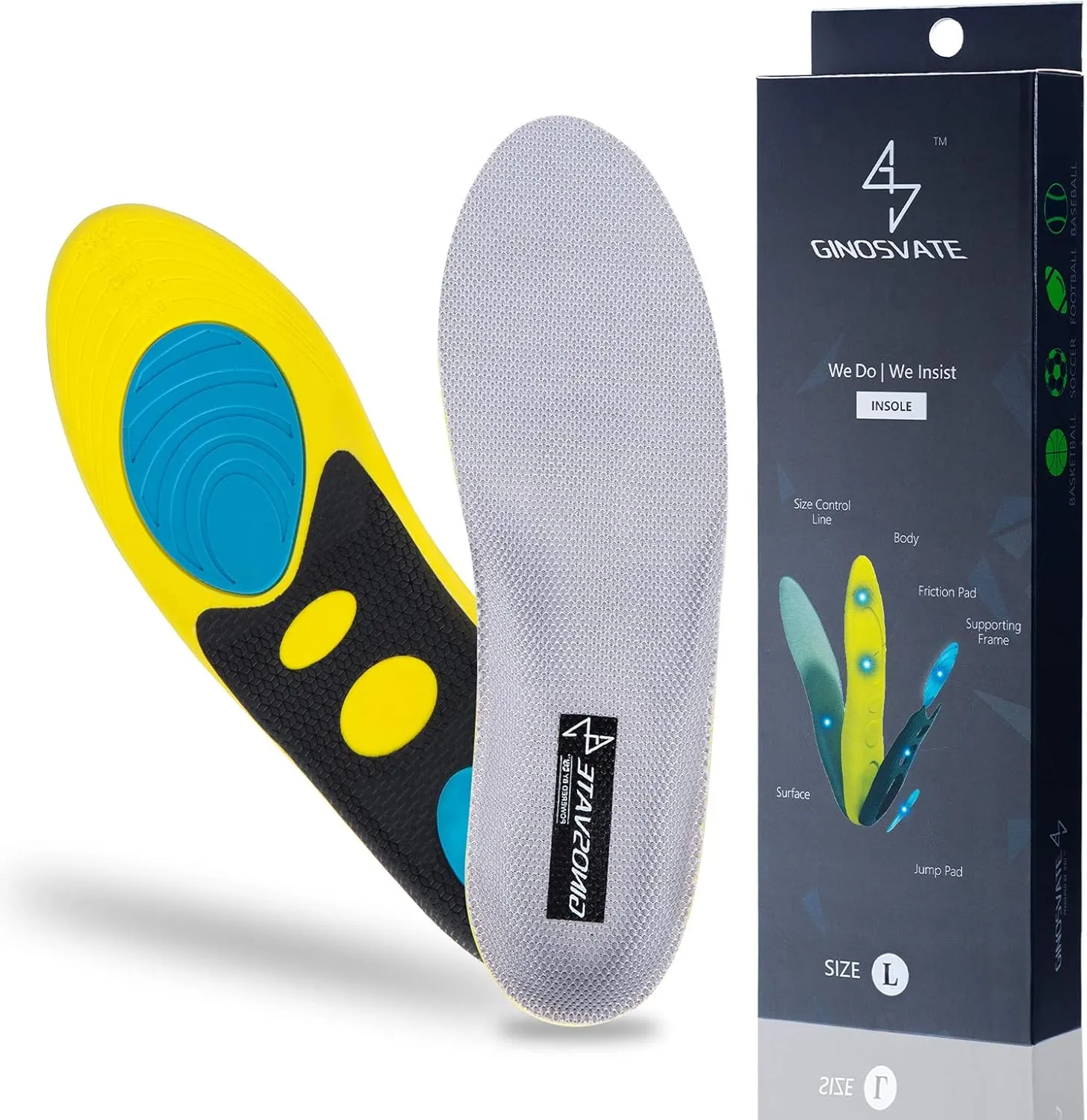 Super Shock Absorption Insoles Which Can Protect Candy from Being Crushed by Car,Plantar Fasciitis Insoles for Men with Arch Support,Heel Pain Relief L