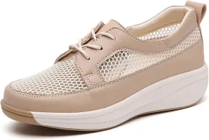 Women'S Mesh Lightweight Platform Leisure Sneakers Fashion Lace-Up Non-Slip Wedge Walking Shoes Suitable for Outdoor Travel Exercise