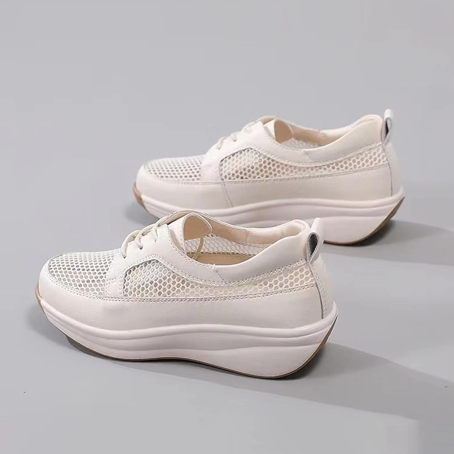 Women'S Mesh Lightweight Platform Leisure Sneakers Fashion Lace-Up Non-Slip Wedge Walking Shoes Suitable for Outdoor Travel Exercise