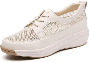 Women'S Mesh Lightweight Platform Leisure Sneakers Fashion Lace-Up Non-Slip Wedge Walking Shoes Suitable for Outdoor Travel Exercise
